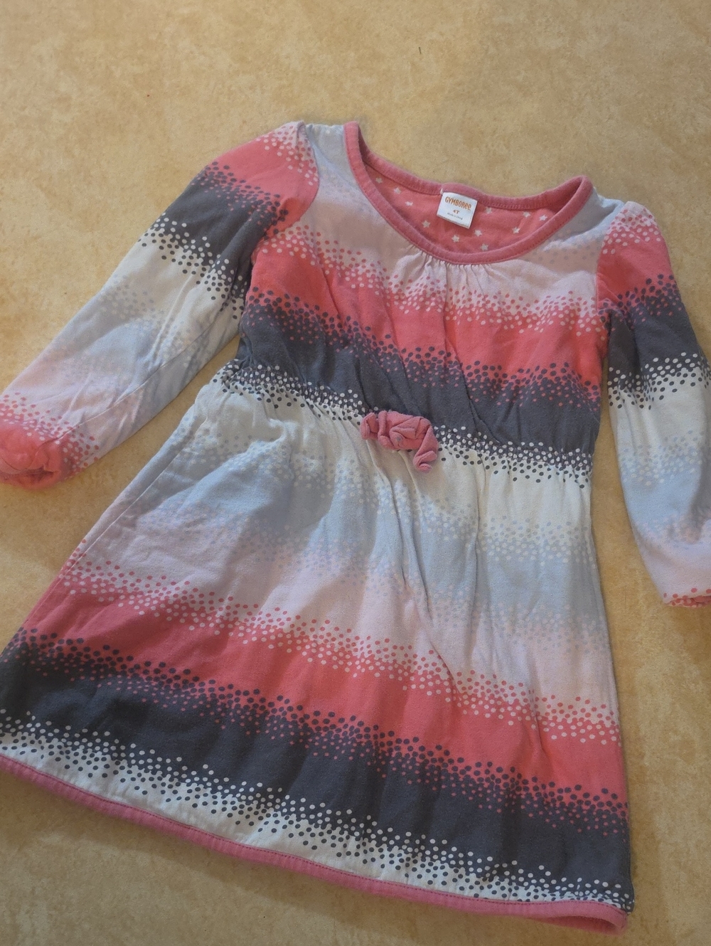 Gymboree Pink and Gray Dot-Stripe Long Sleeve Casual Dress